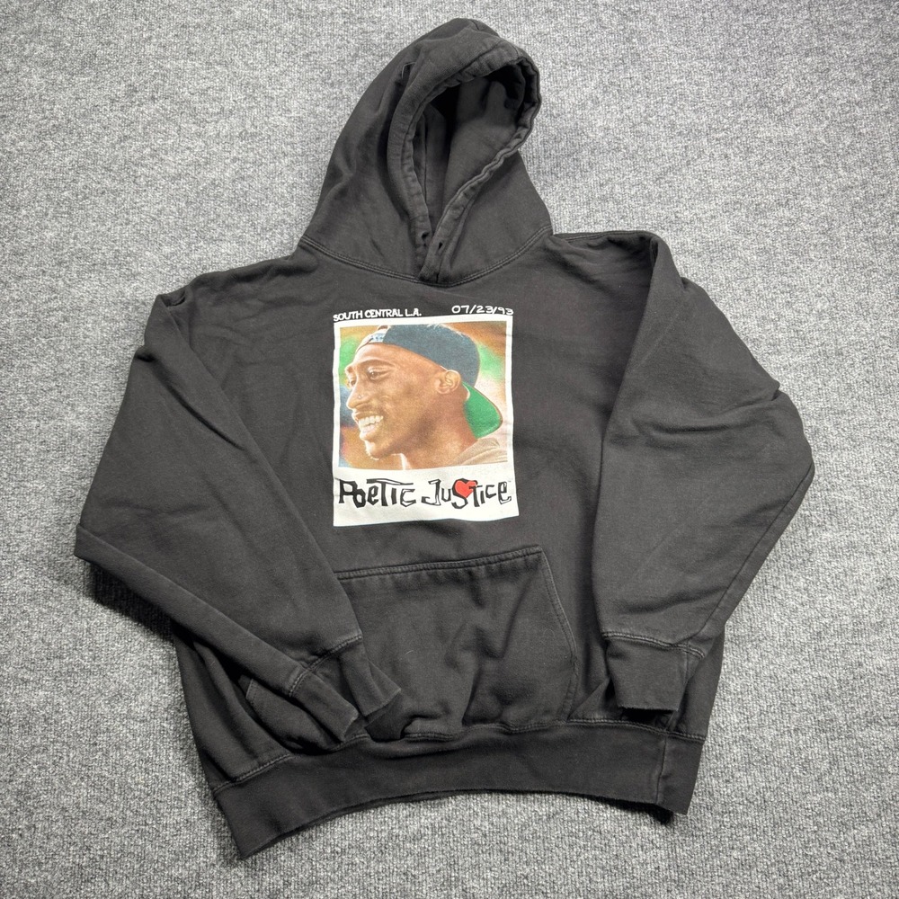 Philcos Poetic Justice Hoodie Mens L Black Tupac Shakur Graphic Pullover